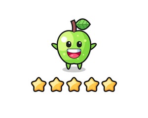 the illustration of customer best rating, green apple cute character with 5 stars
