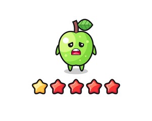 the illustration of customer bad rating, green apple cute character with 1 star