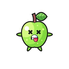 character of the cute green apple with dead pose