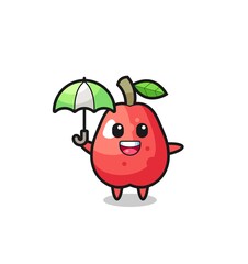 cute water apple illustration holding an umbrella