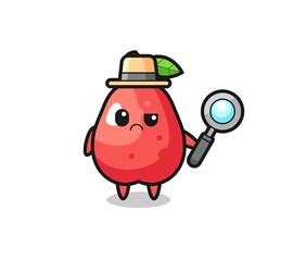the mascot of cute water apple as a detective