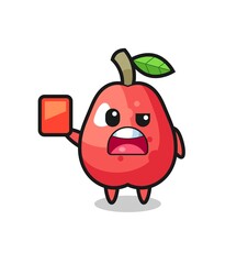 water apple cute mascot as referee giving a red card