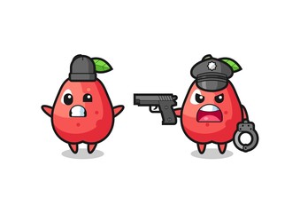 illustration of water apple robber with hands up pose caught by police
