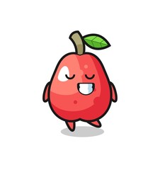 water apple cartoon illustration with a shy expression
