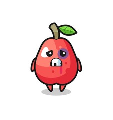 injured water apple character with a bruised face