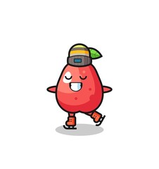 water apple cartoon as an ice skating player doing perform