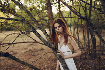 pretty woman in white dress near trees summer vacation fresh air