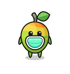 cute mango cartoon wearing a mask