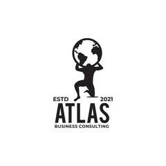 Naklejka premium Atlas lifting globe logo design template