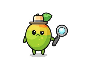 the mascot of cute mango as a detective