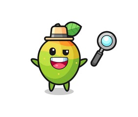 illustration of the mango mascot as a detective who manages to solve a case