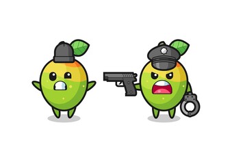 illustration of mango robber with hands up pose caught by police