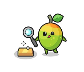 mango character is checking the authenticity of the gold bullion