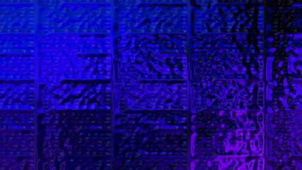 Blue background made of rectangular elements. Beautiful abstraction with smooth textures. The wall is made of liquid glass.
