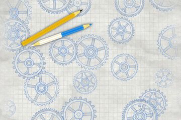gears sketch with pencils