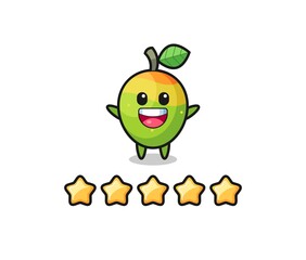 the illustration of customer best rating, mango cute character with 5 stars