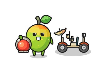 the cute mango as astronaut with a lunar rover