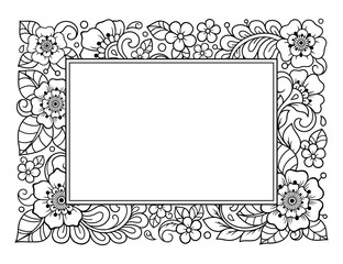 Frame in eastern tradition. Stylized with henna tattoos decorative pattern for decorating covers for book, notebook, casket, magazine, postcard and folder. Flower mandala in mehndi style.