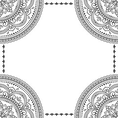 Frame in eastern tradition. Stylized with henna tattoos decorative pattern for decorating covers for book, notebook, casket, magazine, postcard and folder. Flower mandala in mehndi style.