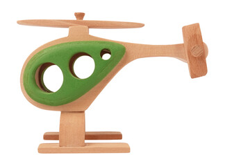 Colorful wooden toy chopper or helicopter isolated on white background. Childhood memory concept © Uros Petrovic