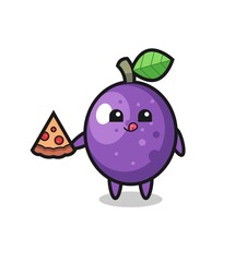 cute passion fruit cartoon eating pizza