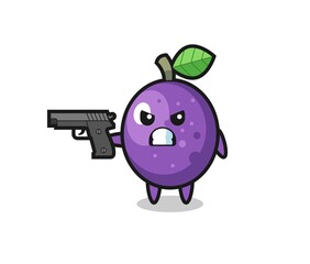 the cute passion fruit character shoot with a gun