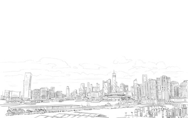 Melbourne city. Australia. Hand drawn vector illustration.
