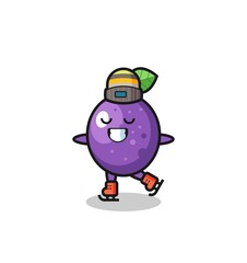 passion fruit cartoon as an ice skating player doing perform