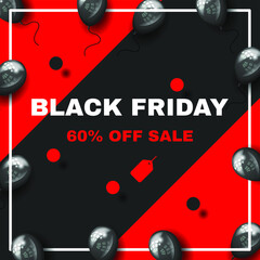 Black Friday With Balloons Background. Vector Design Banner Sale Discount Invitation Web Poster Flyer Stylish Brochure, Greeting Card Template