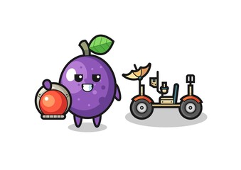 the cute passion fruit as astronaut with a lunar rover