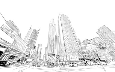Fototapeta premium Melbourne city. Australia. Hand drawn vector illustration. 