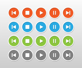 Media player control button in circle with different color.