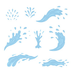 Fototapeta premium Water and drop icons. Blue waves and water splashes set