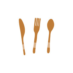 Doodle wooden knife, fork and spoon.