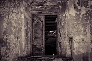 Fototapeta na wymiar Windows in the Dark, Belchite, Spain