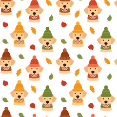 Seamless pattern with dogs and leaves, vector illustration