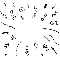 Hand drawn vector arrow set collection. Iillustration isolated on white background.