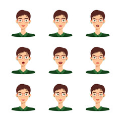 Set of beautiful girl emotions, vector illustration