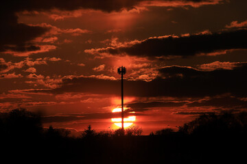Beautiful sunset and clouds on the last day of april near Wroclaw, Poland, Europe.