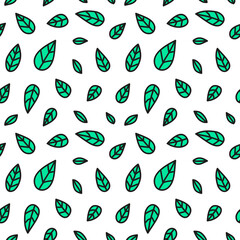 Seamless pattern with doodle leaves.