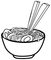 Noodles or ramyeon in the bowl with chopsticks