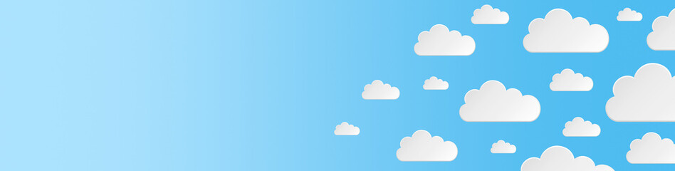 blue sky with white clouds  background banner. paper art style