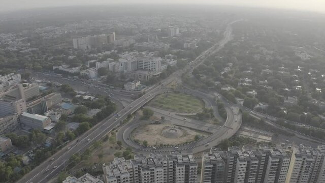 An aerial shot of the AIIMS flyover during COVID-19 lockdown in New Delhi, India