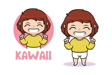 Happy kawaii chibi girl illustration