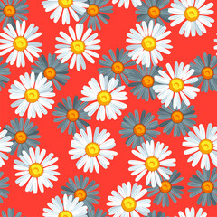 Daisy flower seamless vector pattern - 448226122