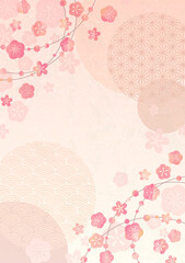 Japanese background with plum and traditional pattern