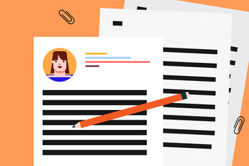 Set of documents. Job application, resume. Vector illustration