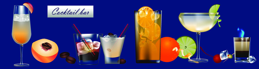 set of assorted cocktails and decorations
