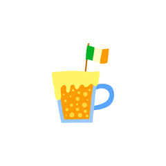 Doodle beer in glass mug with Irish flag.