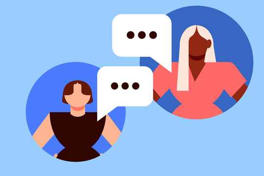 Social network concept, two stylish woman, girls talking with each other. Vector illustration, flat design